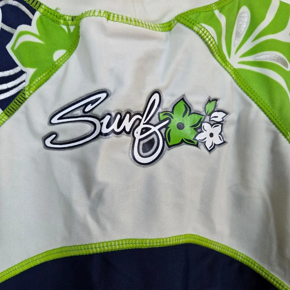 ZeroXposur Girls Navy Green Tropical Short Sleeve Y2K Beach Rash Guard 16 Floral